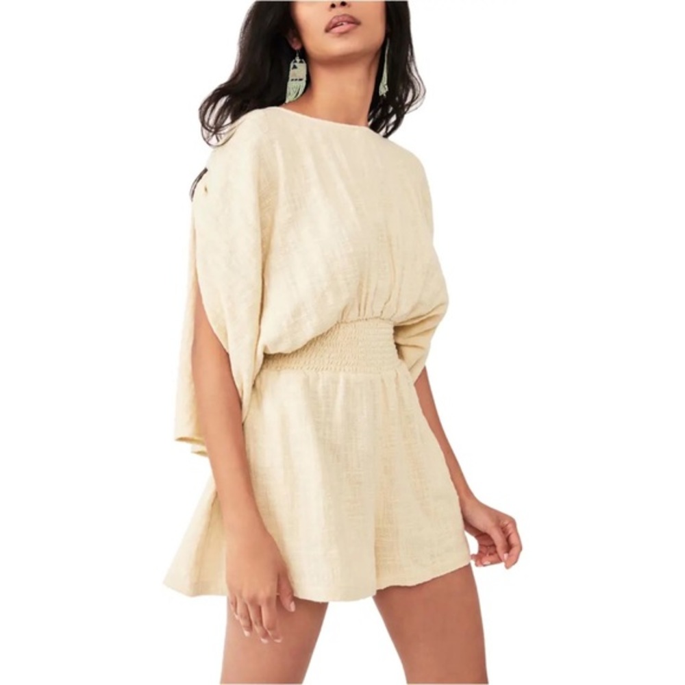 Free People Pietro Tie Back Smocked Waist Romper in Opal Silk Size Small NWT